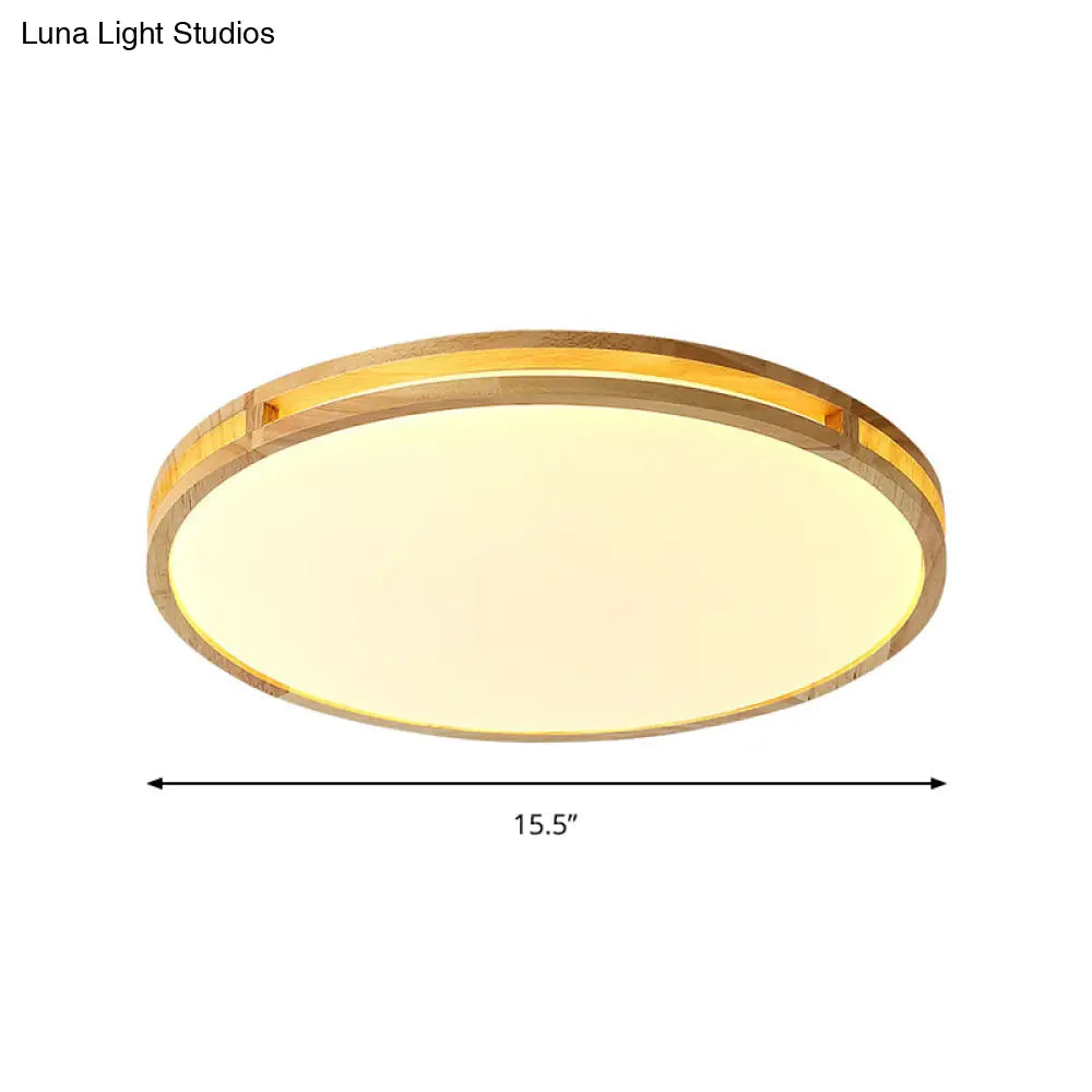 Contemporary Wood Beige Led Flush Mount Lamp - 14’/16’/19.5’ Dia Circle With Acrylic Diffuser