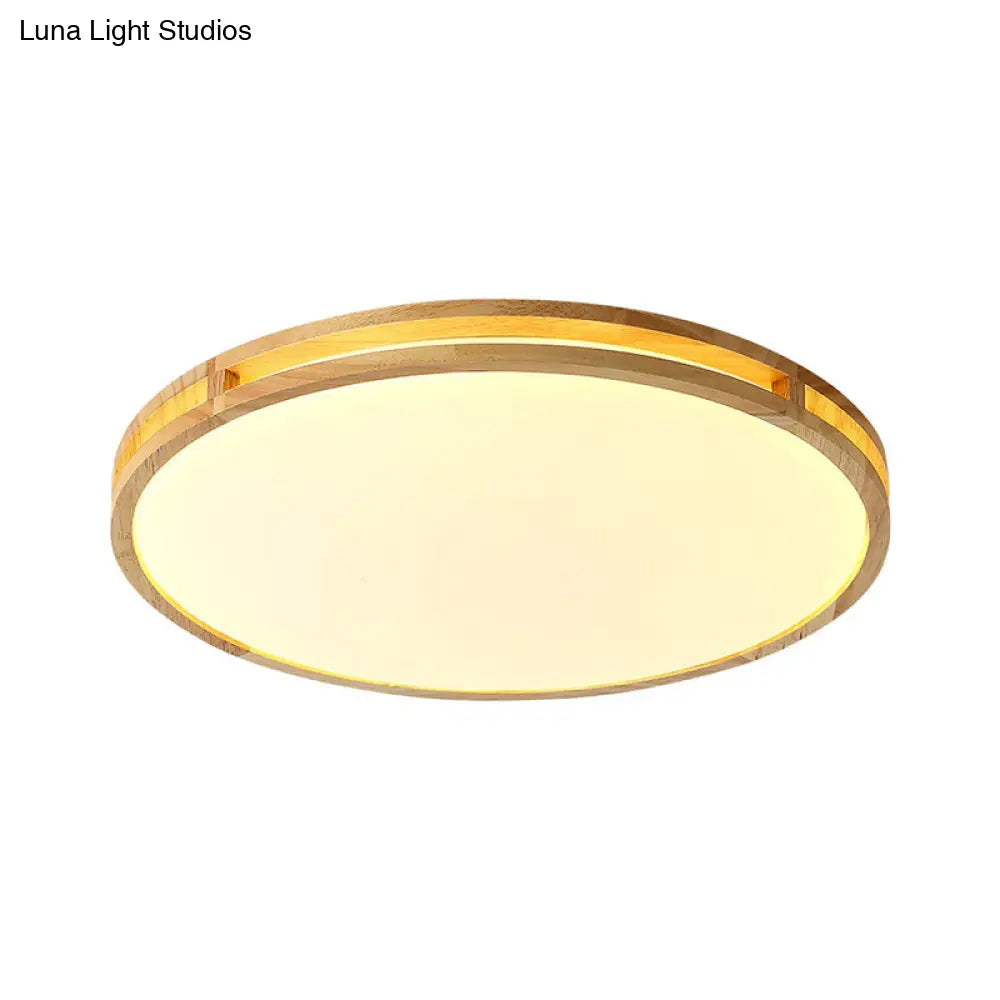Contemporary Wood Beige Led Flush Mount Lamp - 14’/16’/19.5’ Dia Circle With Acrylic Diffuser