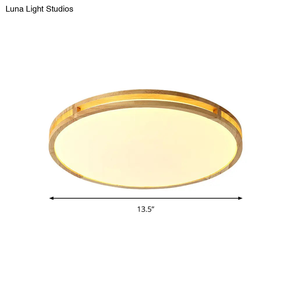 Contemporary Wood Beige Led Flush Mount Lamp - 14’/16’/19.5’ Dia Circle With Acrylic Diffuser