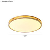 Contemporary Wood Beige Led Flush Mount Lamp - 14’/16’/19.5’ Dia Circle With Acrylic Diffuser