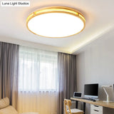 Contemporary Wood Beige Led Flush Mount Lamp - 14’/16’/19.5’ Dia Circle With Acrylic Diffuser