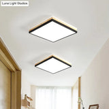 Contemporary Wood Black Led Flush Mount Lamp - Wide Square Design (16’/19.5’/23.5’)