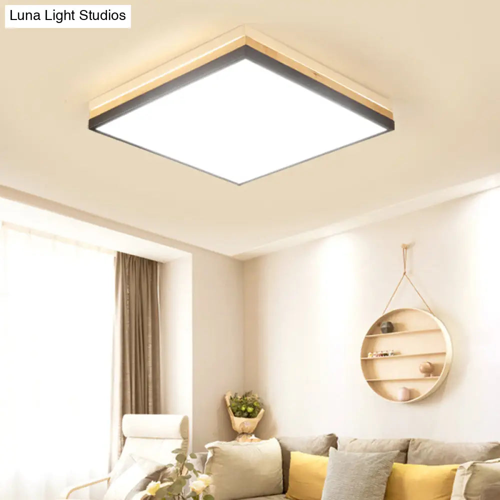 Contemporary Wood Black Led Flush Mount Lamp - Wide Square Design (16’/19.5’/23.5’)