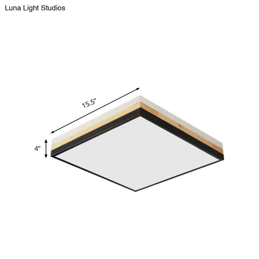 Contemporary Wood Black Led Flush Mount Lamp - Wide Square Design (16’/19.5’/23.5’)
