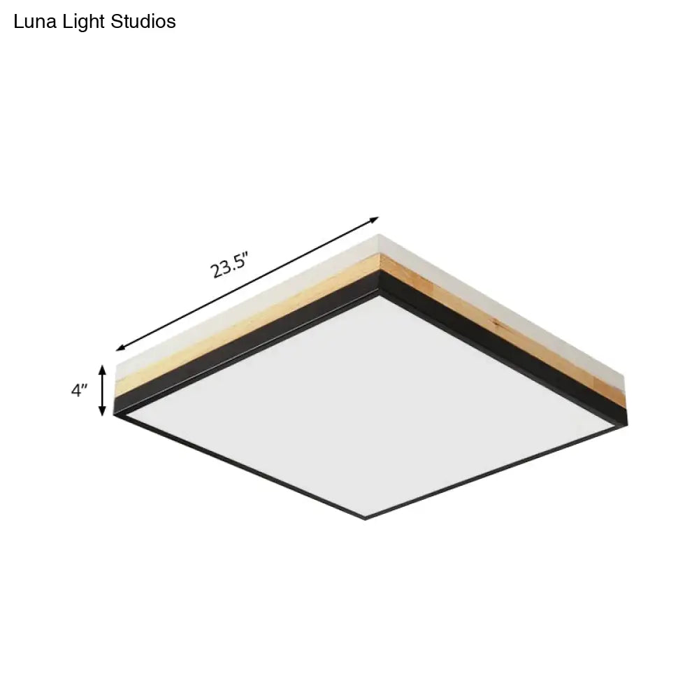 Contemporary Wood Black Led Flush Mount Lamp - Wide Square Design (16’/19.5’/23.5’)