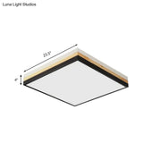 Contemporary Wood Black Led Flush Mount Lamp - Wide Square Design (16’/19.5’/23.5’)