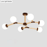 Contemporary Wood Branch Chandelier With White/Black/Gold Finish 3/6/9 Lights And White Glass Shade