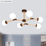 Contemporary Wood Branch Chandelier With White/Black/Gold Finish 3/6/9 Lights And White Glass Shade