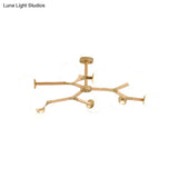 Contemporary Wood Branch Chandelier With White/Black/Gold Finish 3/6/9 Lights And White Glass Shade
