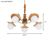 Contemporary Wood Chandelier With Flared Design - 5 Bulb Hanging Light Kit For Restaurants