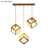 Contemporary Wood Cube Pendant Light - 3-Head Suspension For Dining Room