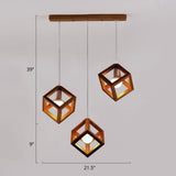 Contemporary Wood Cube Pendant Light - 3-Head Suspension For Dining Room Brown
