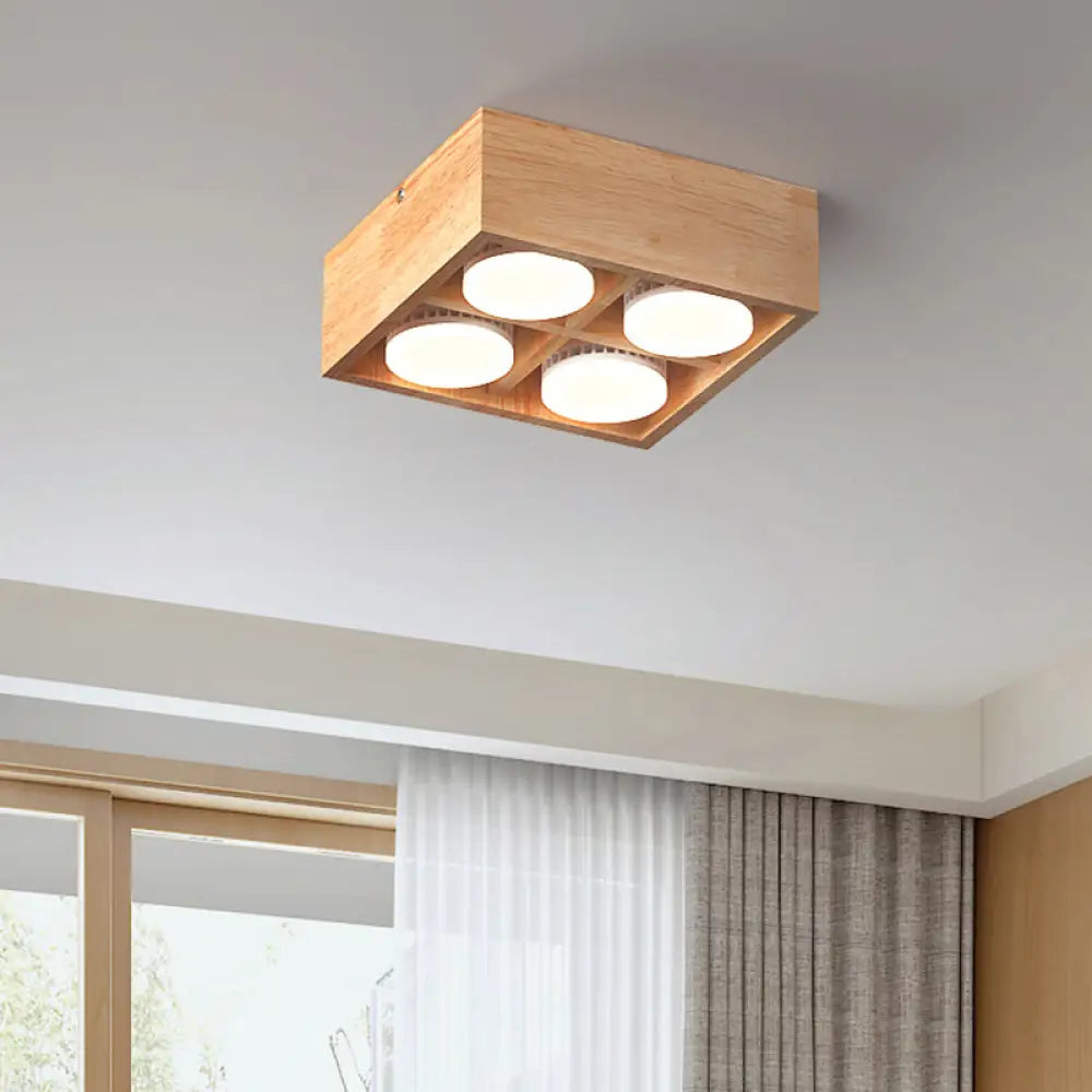 Contemporary Wood Flush Mount Ceiling Light With Led For Corridors 4 / Warm
