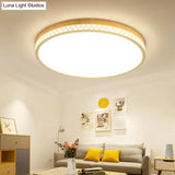 Contemporary Wood Led Flush Ceiling Light For Bedrooms - White