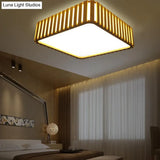 Contemporary Wood Led Flush Mount Ceiling Light Fixture - Bamboo Square Design