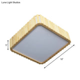 Contemporary Wood Led Flush Mount Ceiling Light Fixture - Bamboo Square Design