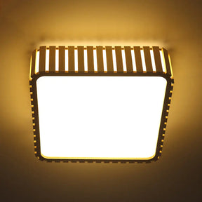 Contemporary Wood Led Flush Mount Ceiling Light Fixture - Bamboo Square Design / B