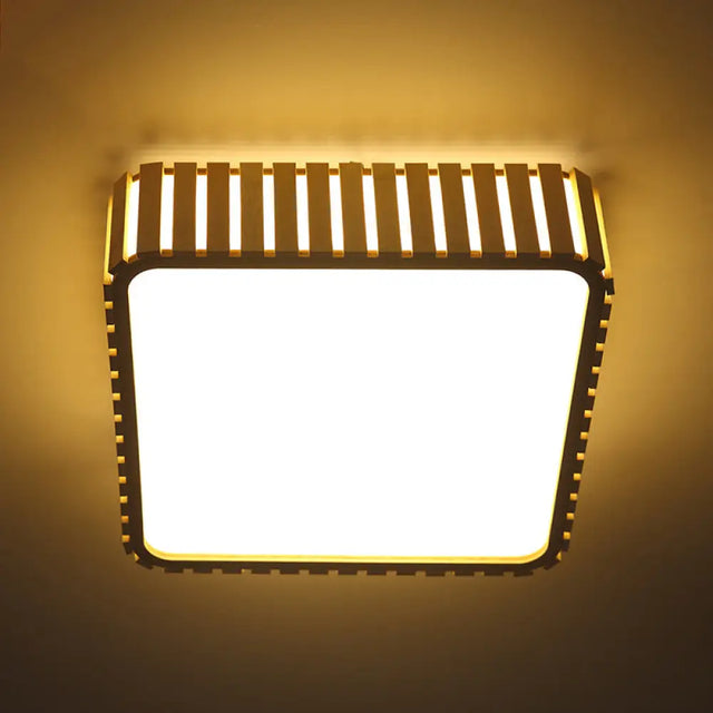 Contemporary Wood Led Flush Mount Ceiling Light Fixture - Bamboo Square Design / B