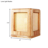 Contemporary Wood Square Shade Nightstand Lamp With 1 Bulb In Beige - Reading Book Light