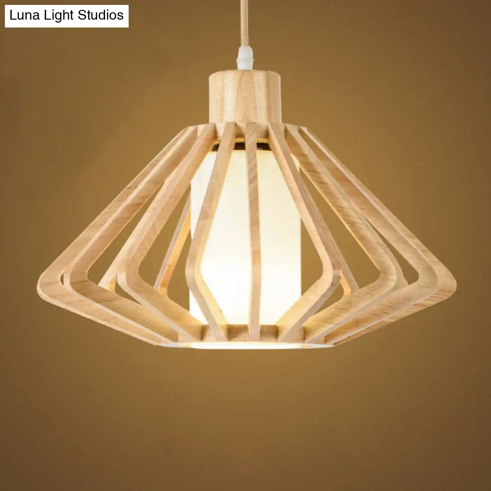 Contemporary Wood Tapered Pendant Light - Single-Bulb Corridor Suspension Fixture