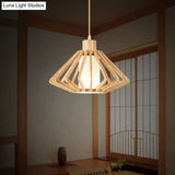 Contemporary Wood Tapered Pendant Light - Single-Bulb Corridor Suspension Fixture
