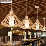 Contemporary Wood Tapered Pendant Light - Single-Bulb Corridor Suspension Fixture