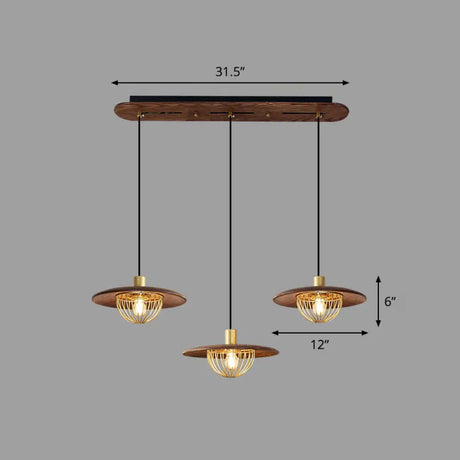 Contemporary Wooden Pendant Light With Cage Bottom - 1-Light Hanging Ceiling Fixture 3 / Coffee