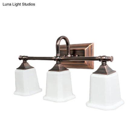 Copper 2/3-Head Vanity Light Traditional Ivory Glass Wall Lighting For Bathroom With Twist Arm