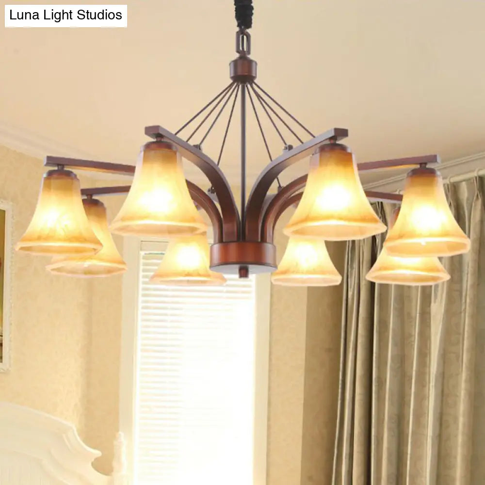 Copper Bell Frost Glass Chandelier Pendant Light For Retro Dining Room