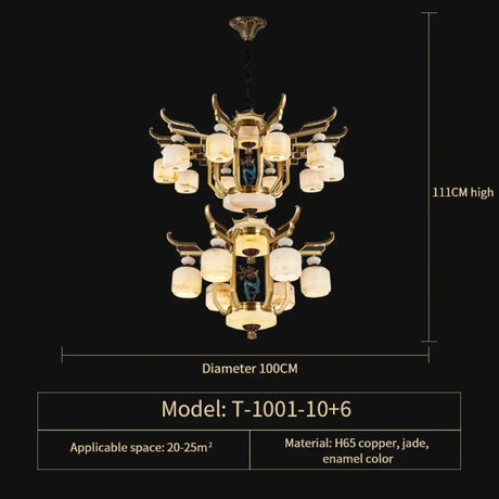 Copper Chandelier with Marble 20+ Lights Remote Control 16 Heads D100CM / Three colours chandelier