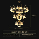 Copper Chandelier with Marble 20+ Lights Remote Control 30 Heads D150CM / Three colours chandelier