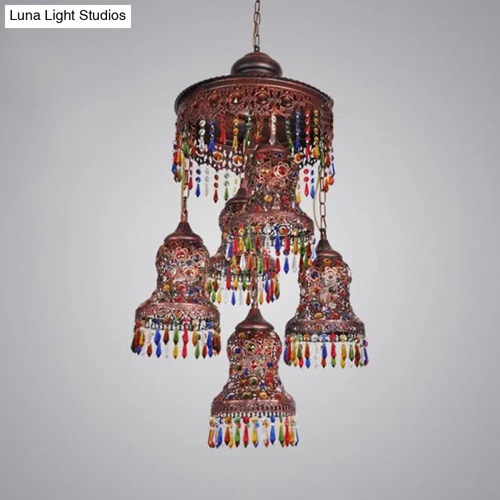 Copper Curved 5-Bulb Ceiling Chandelier - Art Deco Pendant For Bedroom Lighting