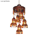 Copper Curved 5-Bulb Ceiling Chandelier - Art Deco Pendant For Bedroom Lighting