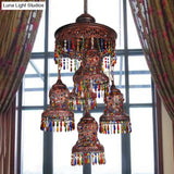 Copper Curved 5-Bulb Ceiling Chandelier - Art Deco Pendant For Bedroom Lighting