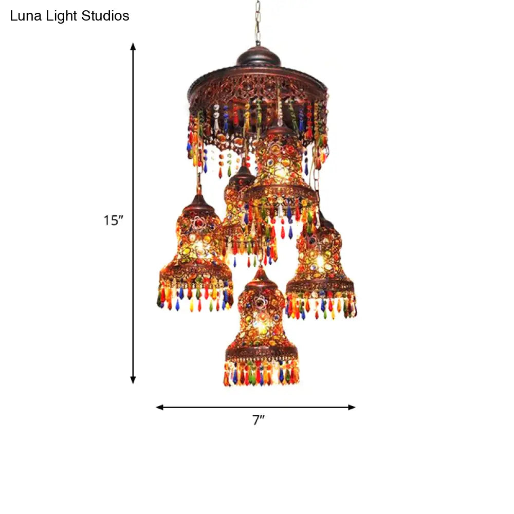 Copper Curved 5-Bulb Ceiling Chandelier - Art Deco Pendant For Bedroom Lighting