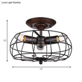 Copper Fan Wall Sconce With Wrought Iron Cage Shade - Antique Style Indoor Lighting 3 Lights