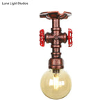 Copper Finish Semi Flush Mount Vintage Ceiling Lamp With Amber Glass Orb