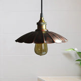 Copper Iron Ceiling Pendant Light With Antiqued Scalloped Drop Design - 1 Bulb 10’/14’/16.5’