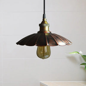 Copper Iron Ceiling Pendant Light With Antiqued Scalloped Drop Design - 1 Bulb 10’/14’/16.5’
