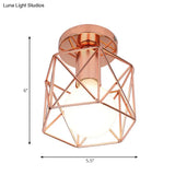 Copper Iron Loft Style Semi Flush Mount Light With Geometric Cage Shade - Bedroom Ceiling Fixture