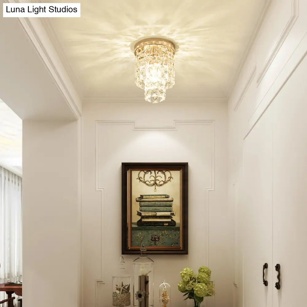 Copper Mini Flush Mount Crystal Ceiling Light - Double Tier 1-Light