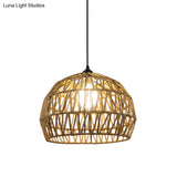Corridor Hanging Light Fixture With Rattan Shade - Chic Black/Beige Suspended Lamp