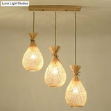 Cottage Bamboo Cluster Pendant Light Fixture - Wood Teardrop Shape 3 Heads