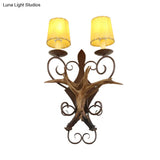 Country 2-Light Wall Sconce In Beige With Metal And Glass Cone Design
