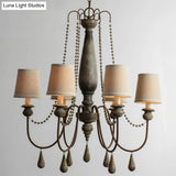 Country Barrel Chandelier: 6-Light Pendant Lighting In Distressed Wood