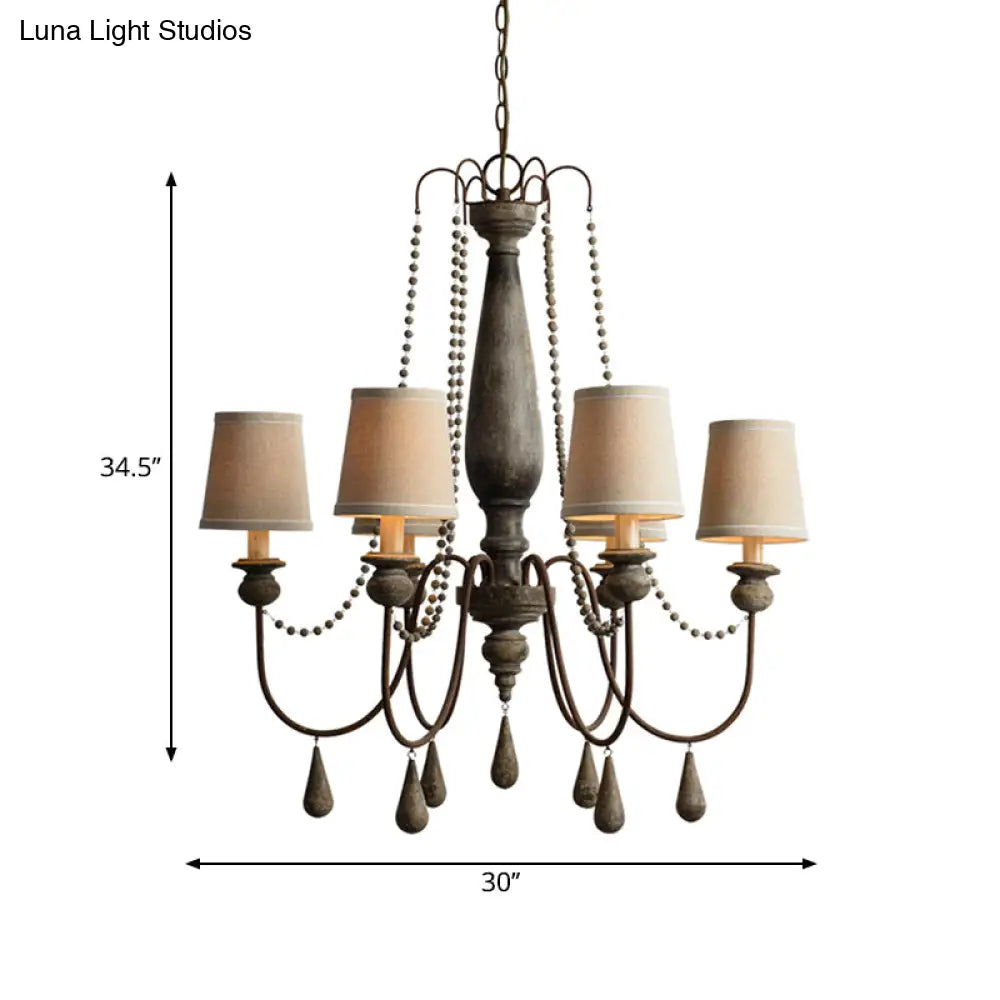Country Barrel Chandelier: 6-Light Pendant Lighting In Distressed Wood