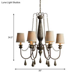 Country Barrel Chandelier: 6-Light Pendant Lighting In Distressed Wood