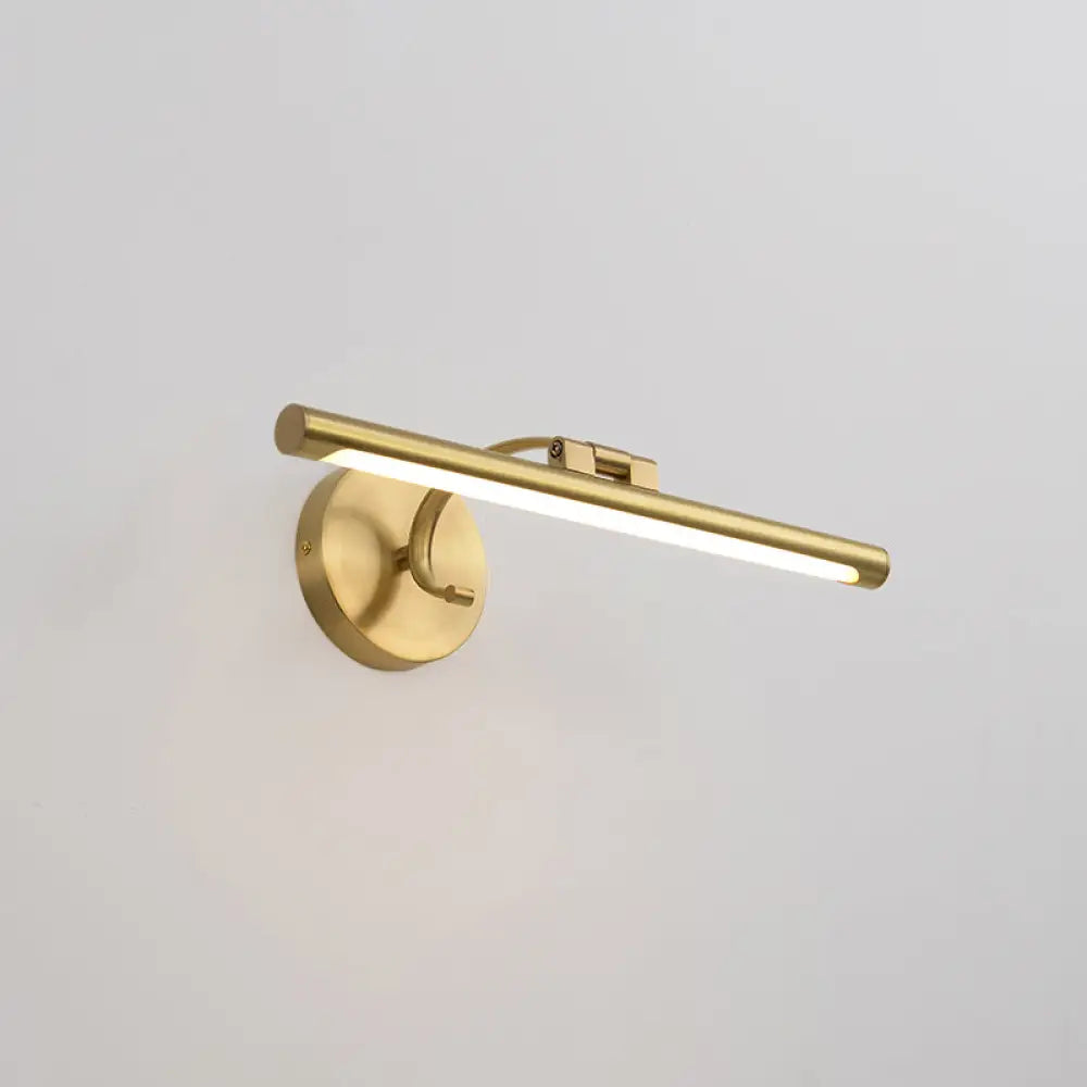 Country Bathroom Led Vanity Light - Pole Shaped Metal Wall Mount In Brass / 16
