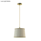 Country Beige Pleated Shade Pendant Light - Bedroom Hanging Lamp Kit