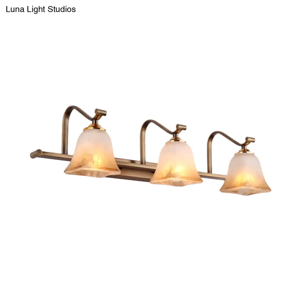 Country Bell Vanity Light Fixture - Wall Mounted 2/3 Lights With Frosted White Glass Ideal For